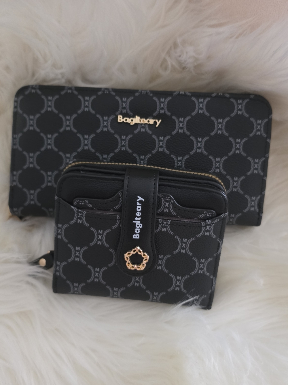 Black Patterned Women's Wallet Set